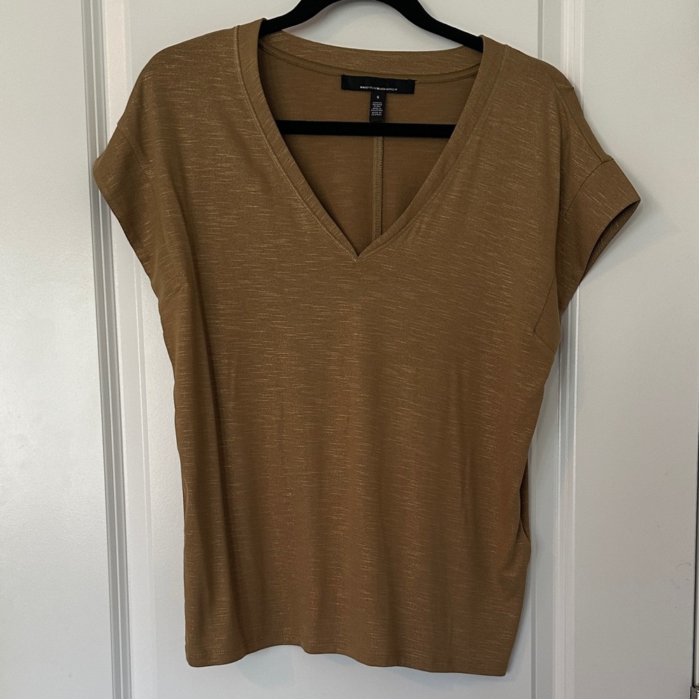 White House Black Market Gold V-Neck Tee